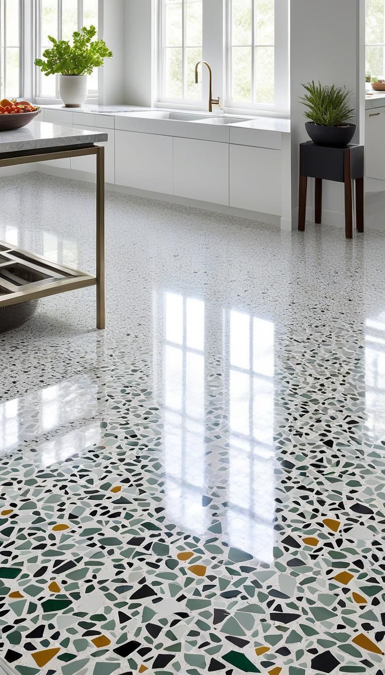 Gạch terrazzo tông trắng hoặc sáng lát nền – ảnh tham khảo 5