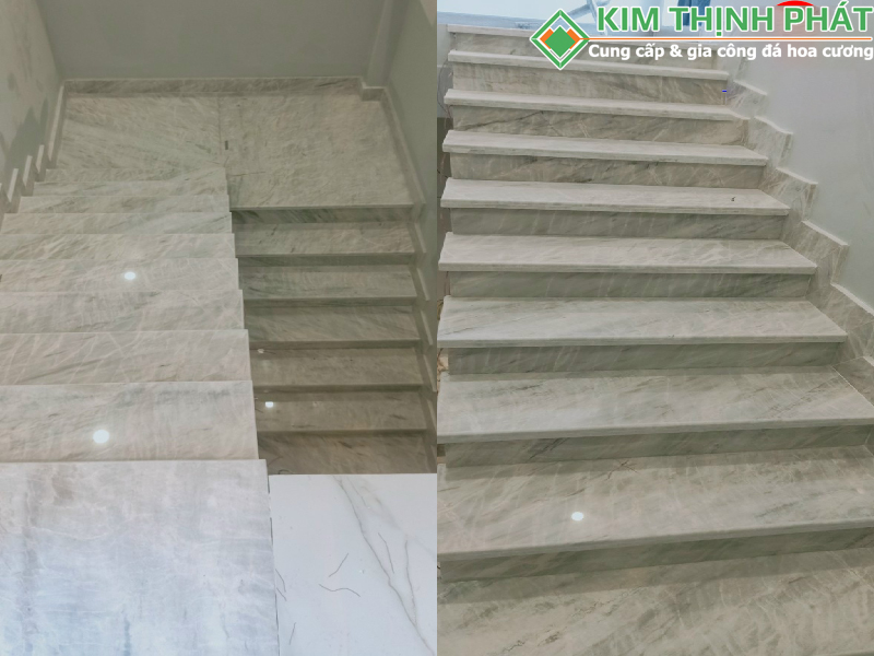 Đá marble trắng vân cho cầu thang
