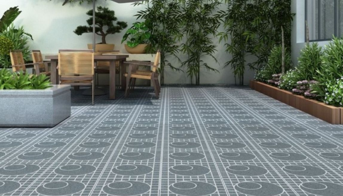 Gạch terrazzo tông xám lát nền